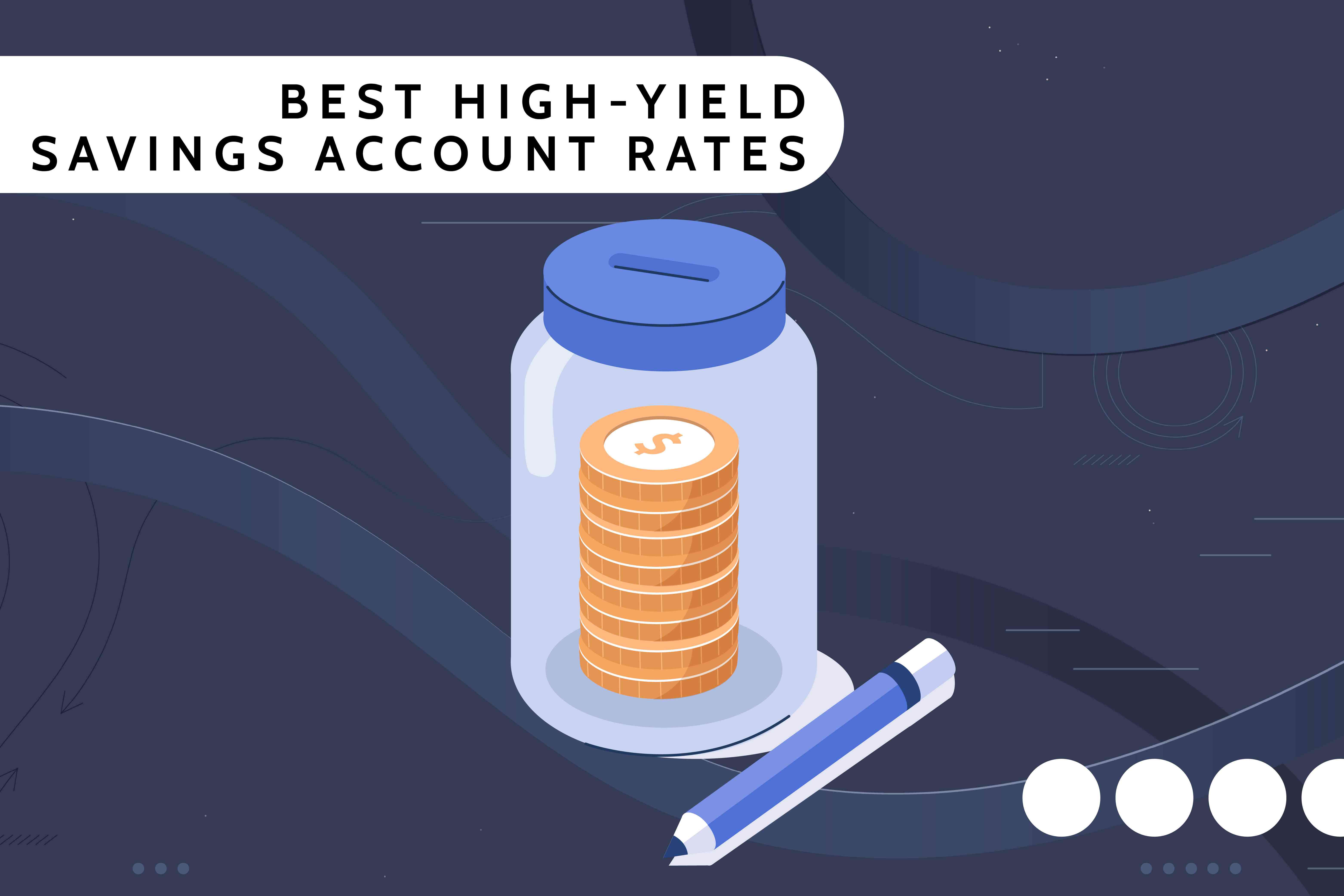 Investopedia custom asset that shows a change jar, with the title "best high-yield savings account rates"